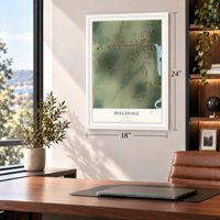 Hillsdale, Illinois map, 18 x 24 inch print in a white frame in a home office