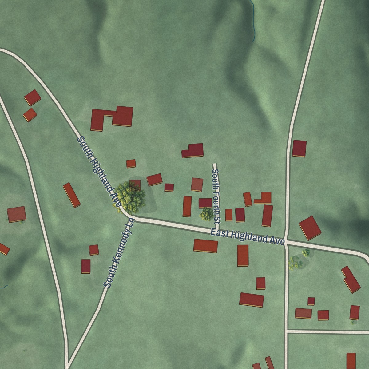 Second close-up of the map of Hillsdale, Indiana print showing more streets and buildings