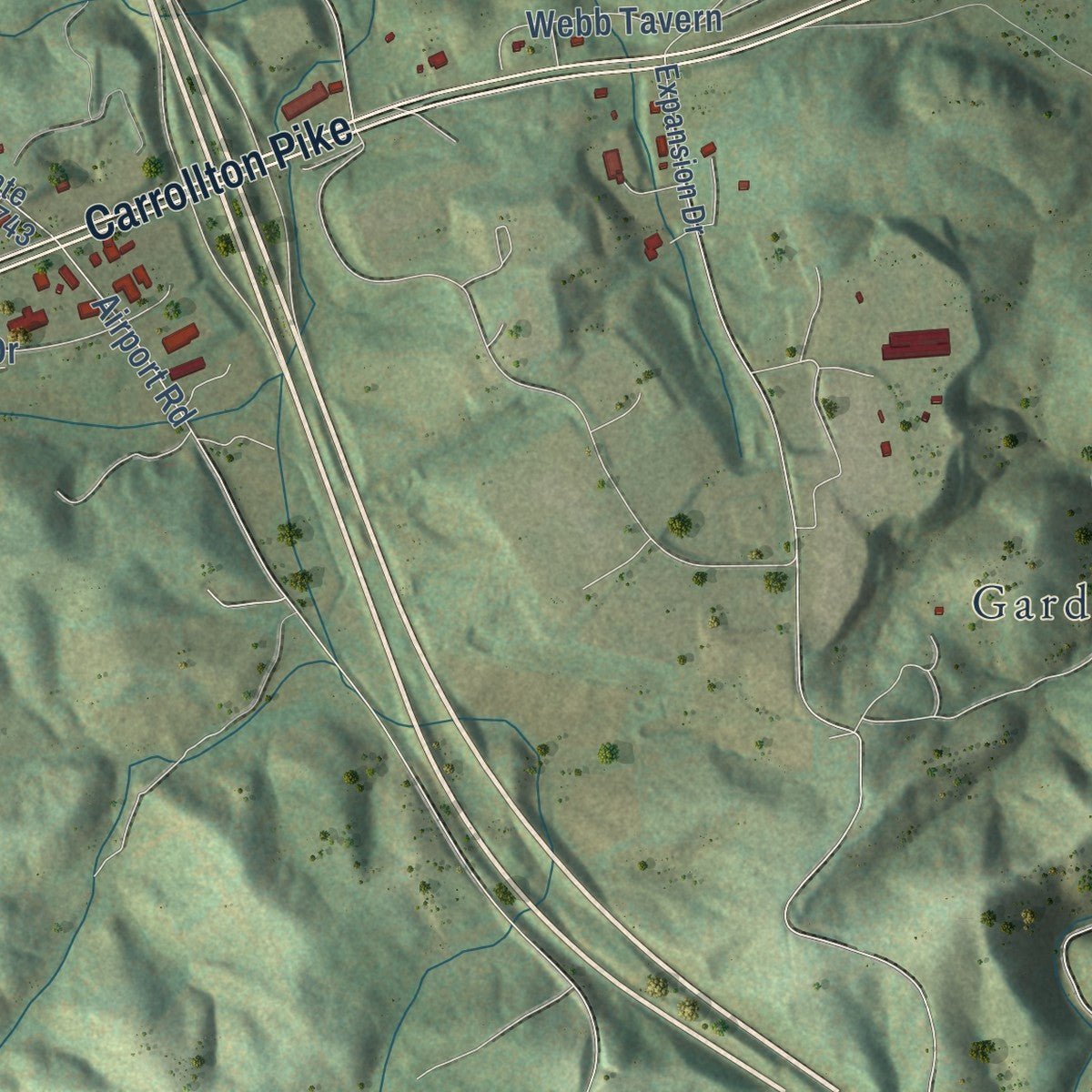 Second close-up of the map of Hillsville, Virginia print showing more streets and buildings