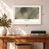 Hilltop, Frio County, Texas map, 12 x 18 inch print in a white frame in an entryway
