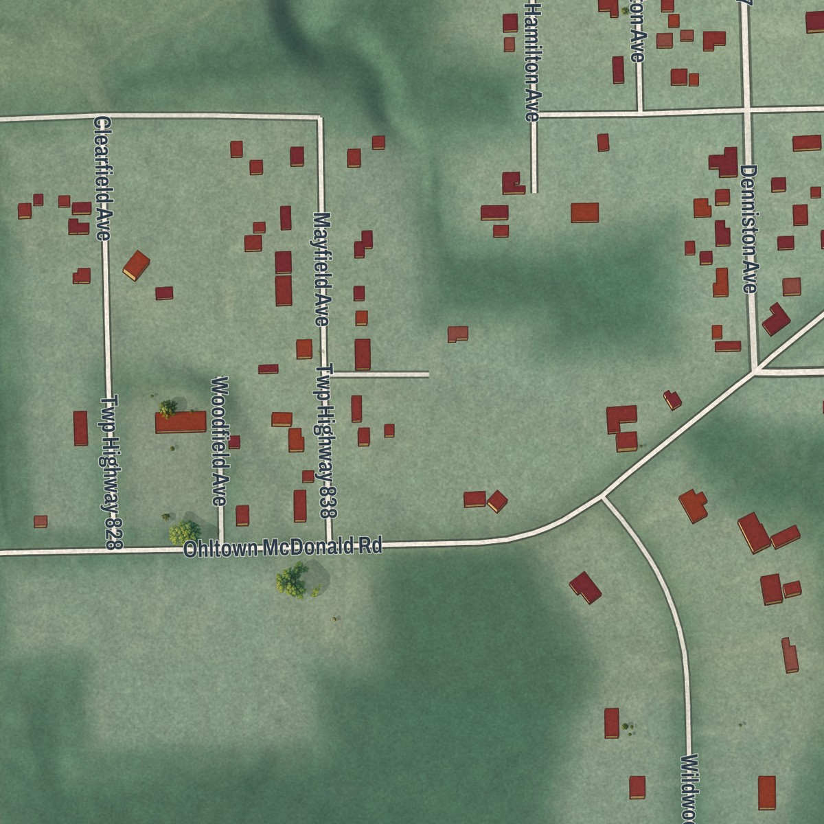 Second close-up of the map of Hilltop, Ohio print showing more streets and buildings