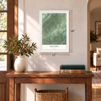 Hilltown, Pennsylvania map, 12 x 18 inch print in a white frame in an entryway