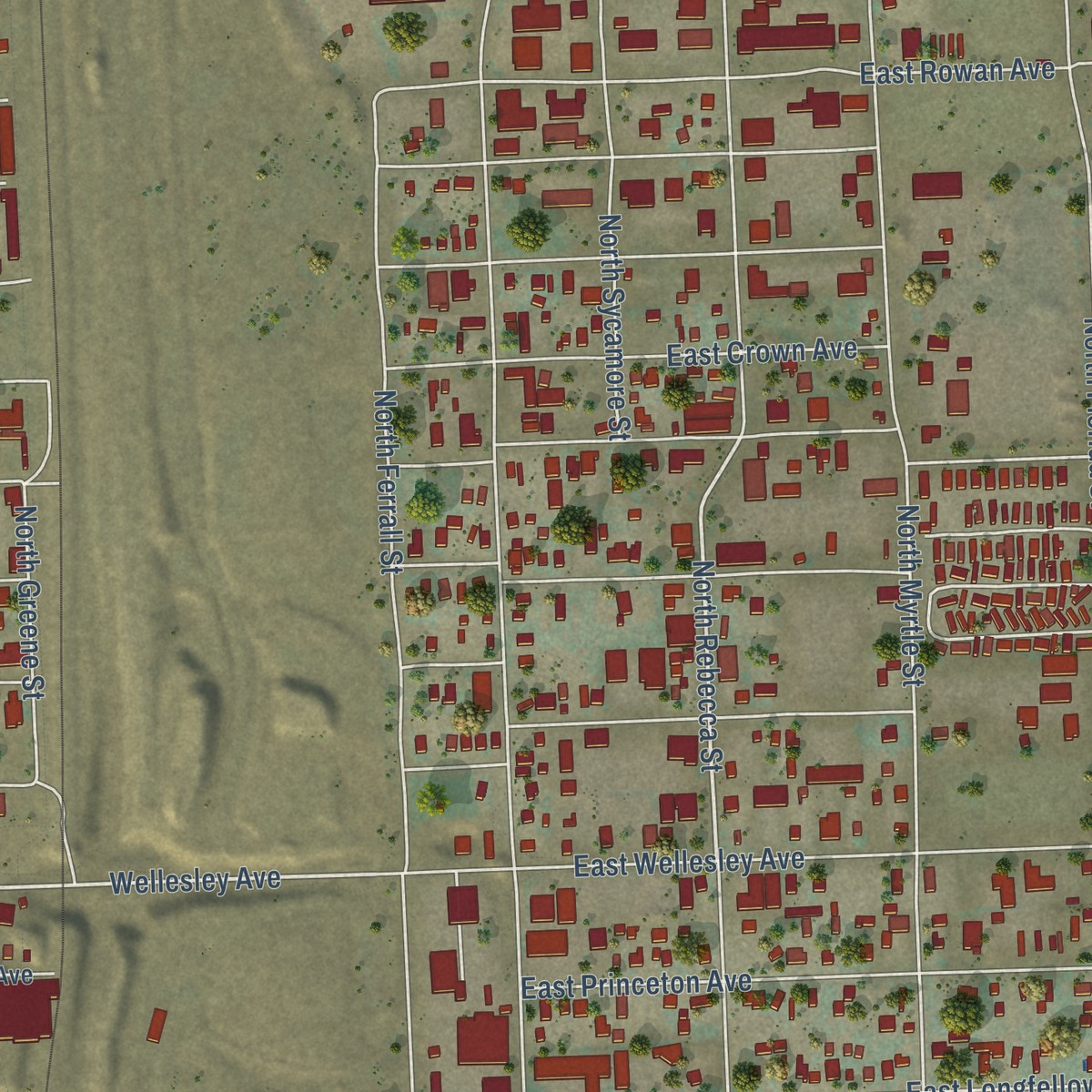 Second close-up of the map of Hillyard, Washington print showing more streets and buildings
