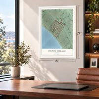Hilton Village, Virginia map, 18 x 24 inch print in a white frame in a home office