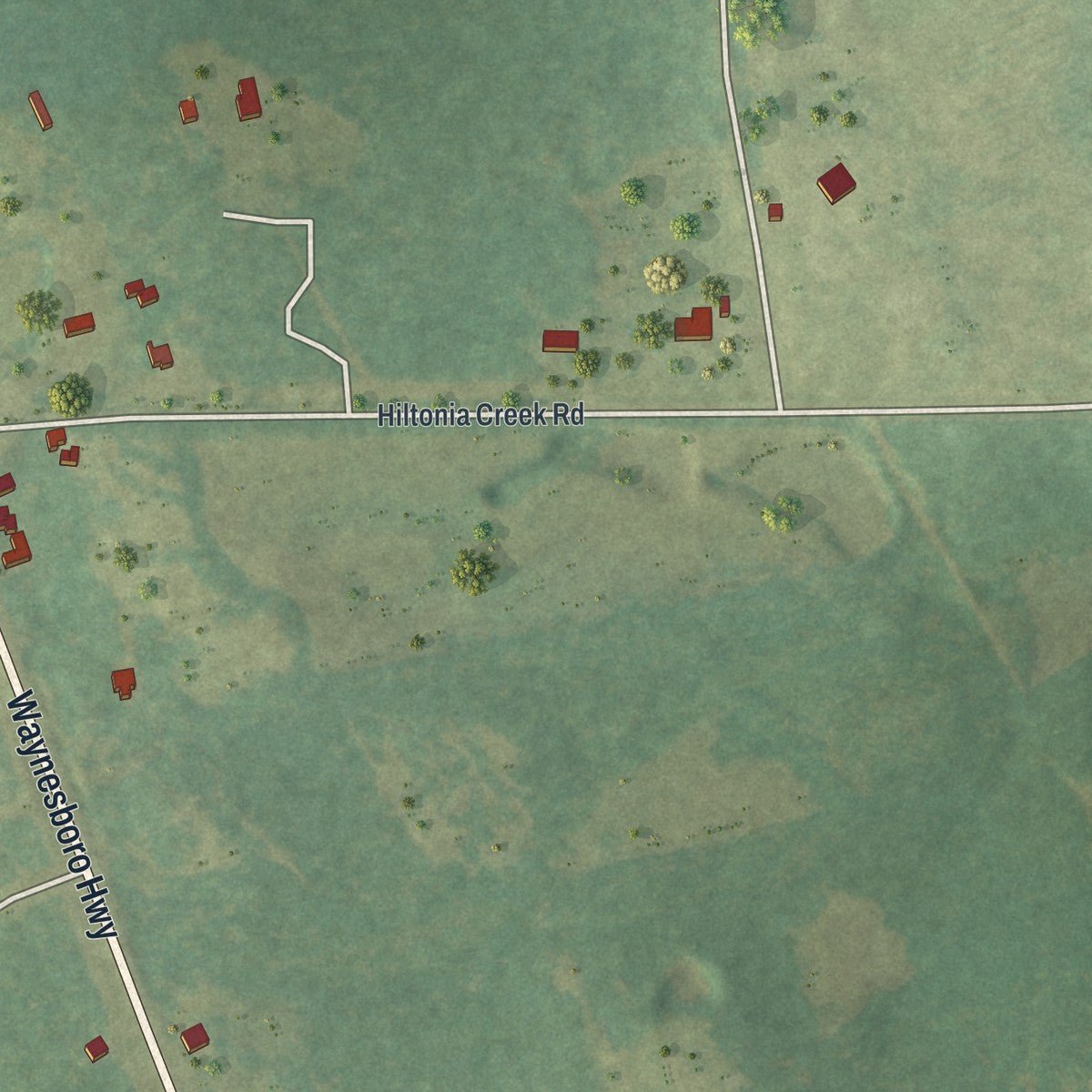 Second close-up of the map of Hiltonia, Georgia print showing more streets and buildings