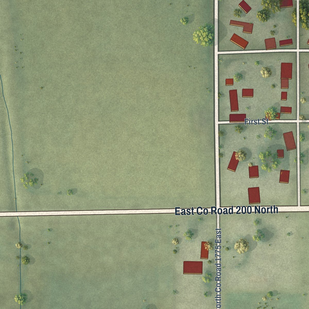 Second close-up of the map of Hindsboro, Illinois print showing more streets and buildings