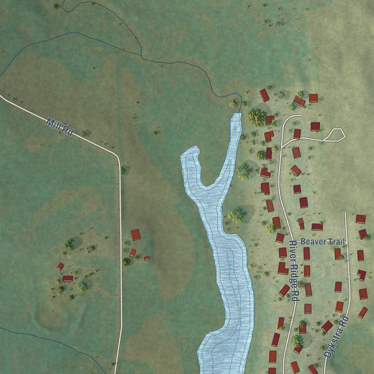Second close-up of the map of Hingham, Wisconsin print showing more streets and buildings