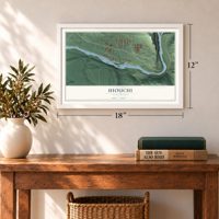 Hiouchi, California map, 12 x 18 inch print in a white frame in an entryway