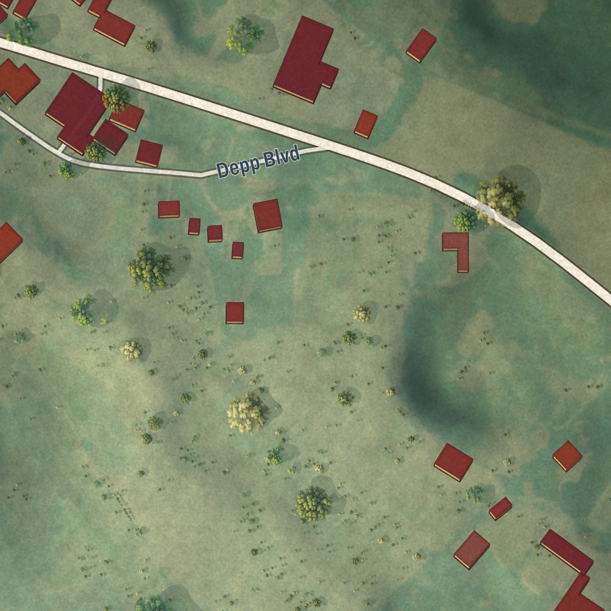 Second close-up of the map of Hiseville, Kentucky print showing more streets and buildings