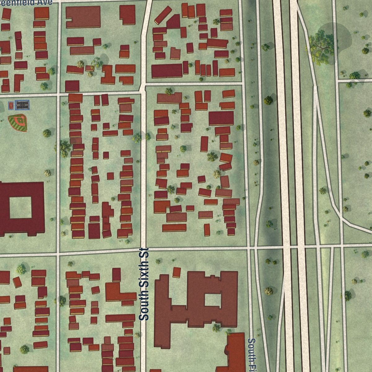 Second close-up of the map of Historic Mitchell Street, Wisconsin print showing more streets and buildings