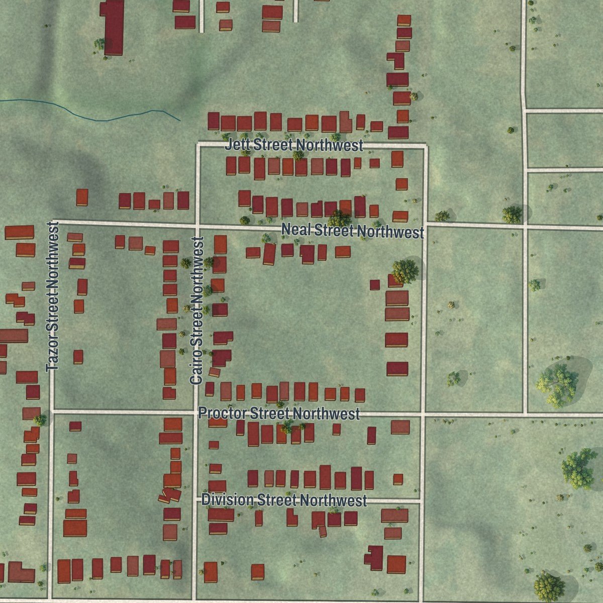 Second close-up of the map of Historic Westin Heights-Bankhead, Georgia print showing more streets and buildings