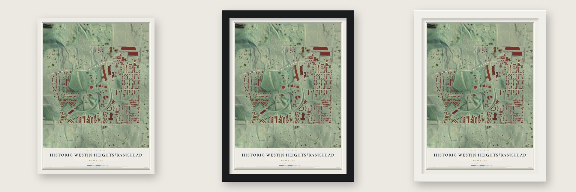 Historic Westin Heights-Bankhead, Georgia map unframed, in a black wood frame and in a white wood frame