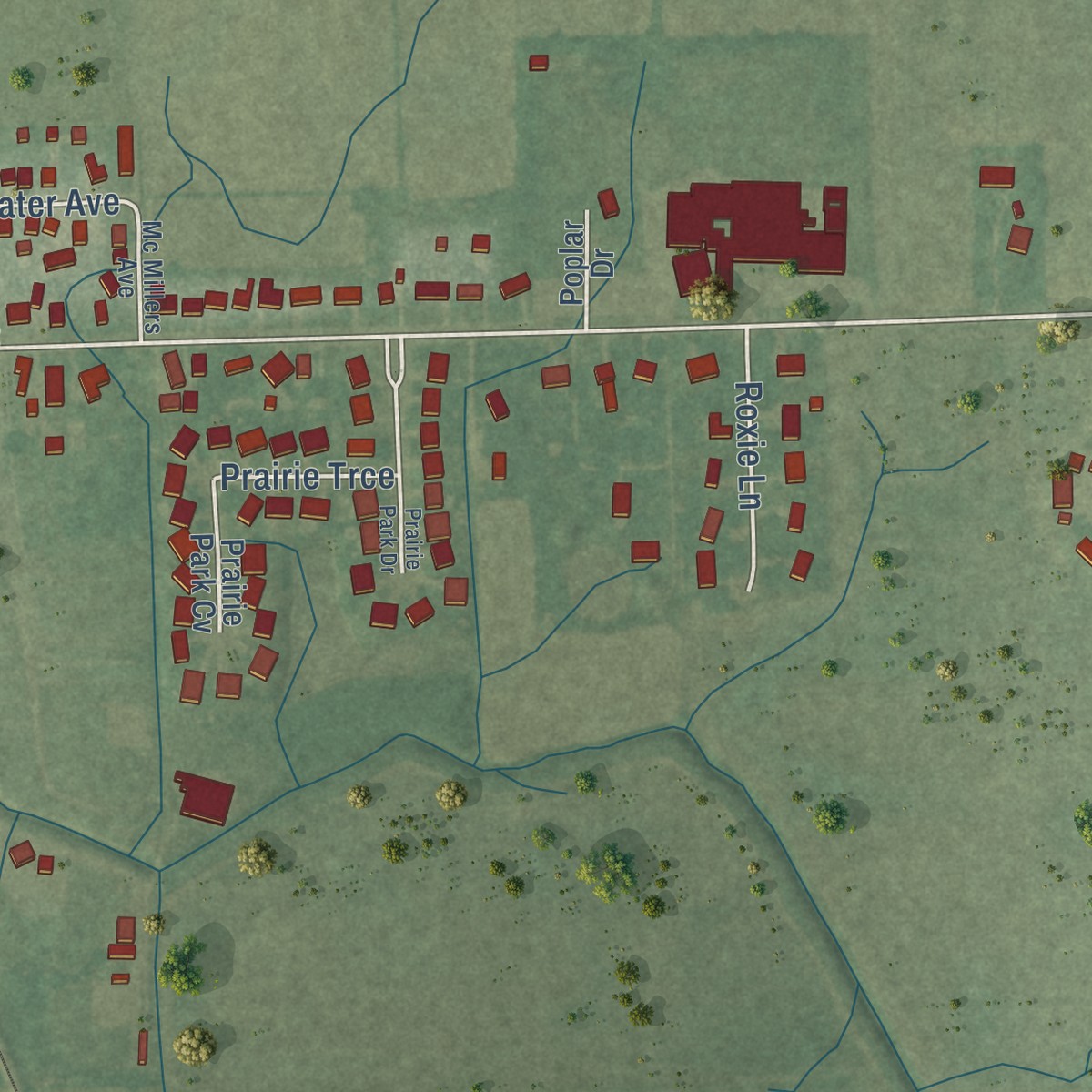 Second close-up of the map of Hoagland, Indiana print showing more streets and buildings