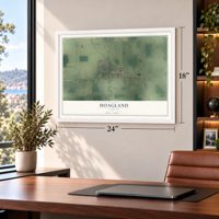 Hoagland, Indiana map, 18 x 24 inch print in a white frame in a home office
