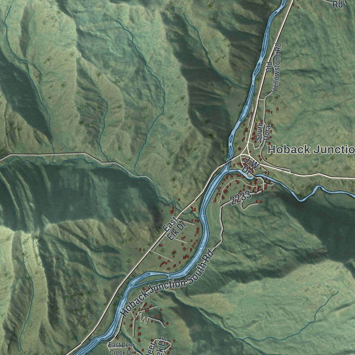 Second close-up of the map of Hoback, Wyoming print showing more streets and buildings