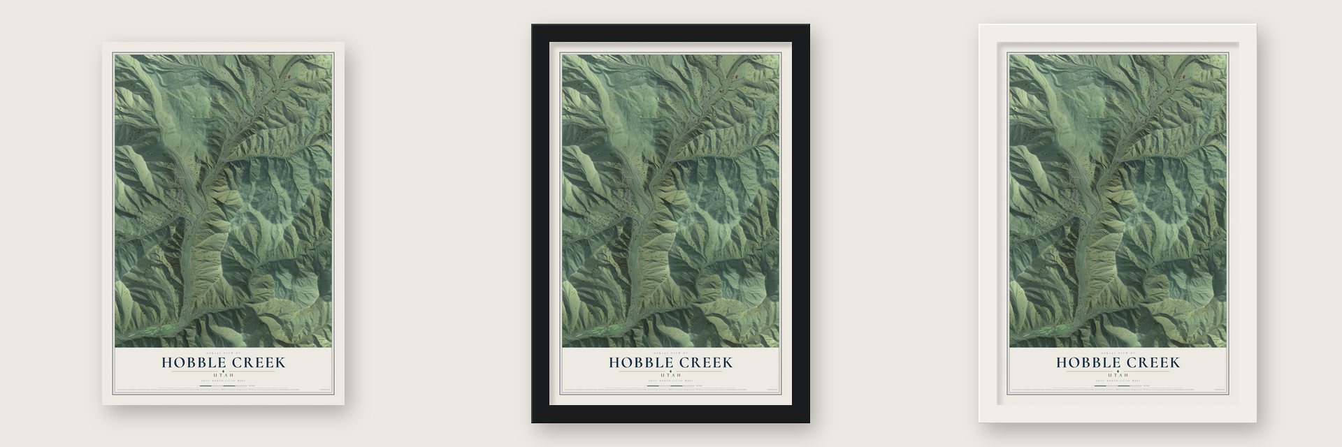Hobble Creek, Utah map unframed, in a black wood frame and in a white wood frame