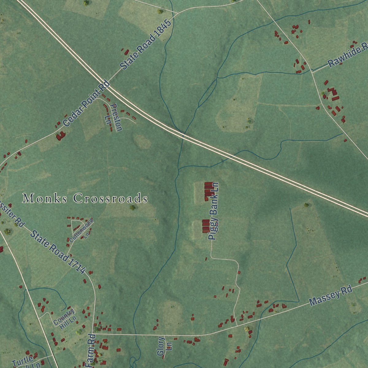 Second close-up of the map of Hobbton, North Carolina print showing more streets and buildings