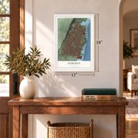 Hoboken, New Jersey map, 12 x 18 inch print in a white frame in an entryway