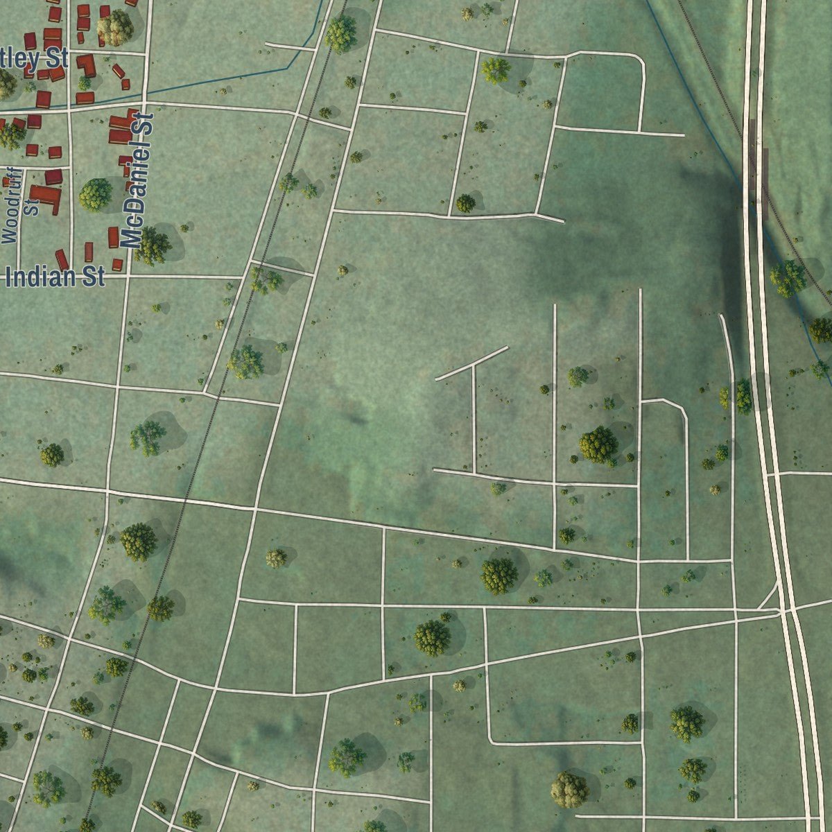Second close-up of the map of Hobson City, Alabama print showing more streets and buildings
