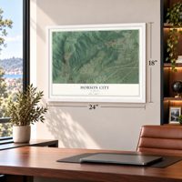 Hobson City, Alabama map, 18 x 24 inch print in a white frame in a home office