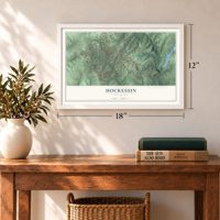 Hockessin, Delaware map, 12 x 18 inch print in a white frame in an entryway