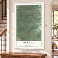 Hockinson, Washington map, 24 x 36 inch print in a white frame by a staircase
