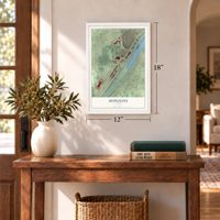 Hodgkins, Illinois map, 12 x 18 inch print in a white frame in an entryway