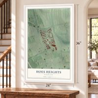 Hoes Heights, Maryland map, 24 x 36 inch print in a white frame by a staircase