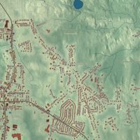 Close-up of the map of Holbrook, Massachusetts print showing terrain and local geography