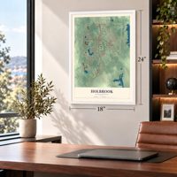 Holbrook, Massachusetts map, 18 x 24 inch print in a white frame in a home office