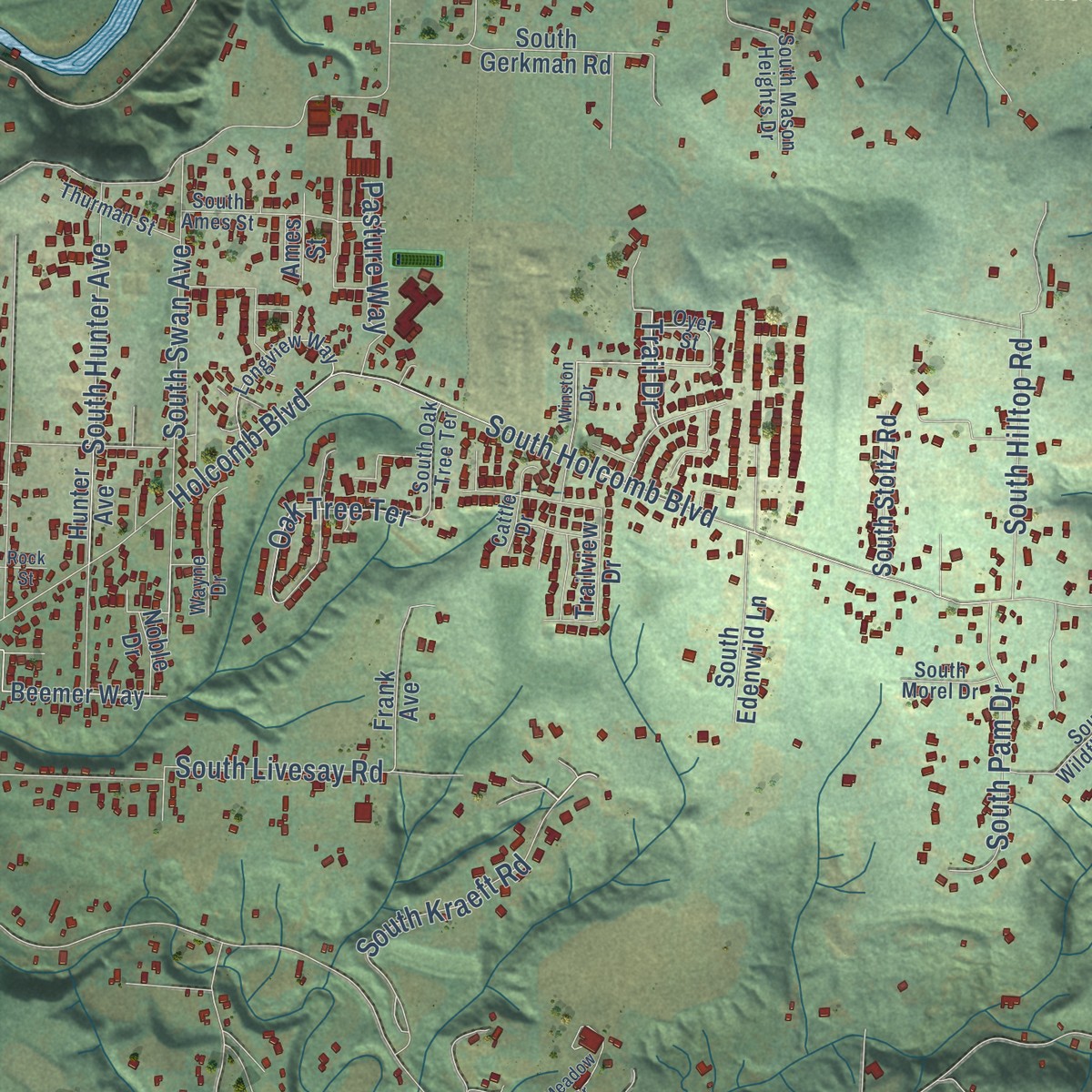 Second close-up of the map of Holcomb, Oregon print showing more streets and buildings