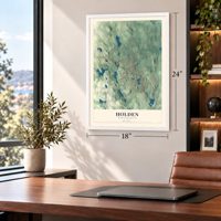 Holden, Massachusetts map, 18 x 24 inch print in a white frame in a home office