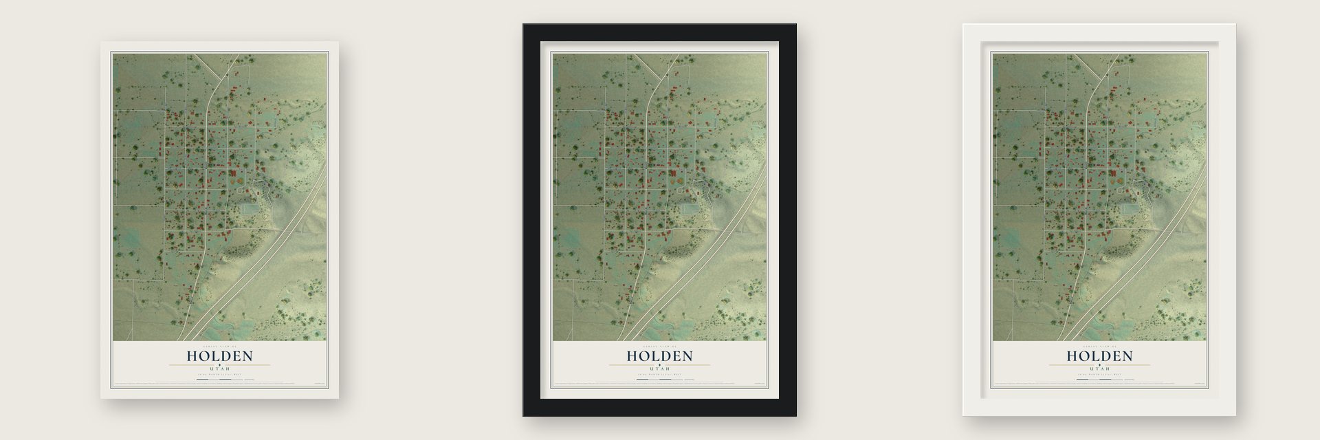 Holden, Utah map unframed, in a black wood frame and in a white wood frame
