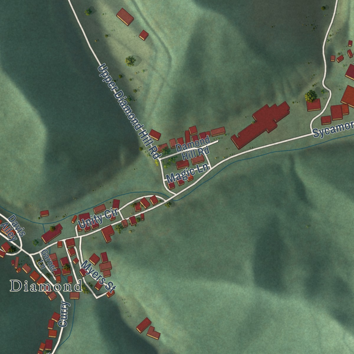 Second close-up of the map of Holden, West Virginia print showing more streets and buildings