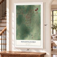 Holdingford, Minnesota map, 24 x 36 inch print in a white frame by a staircase