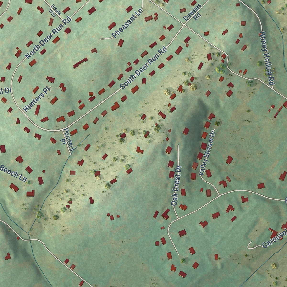 Second close-up of the map of Holicong, Pennsylvania print showing more streets and buildings