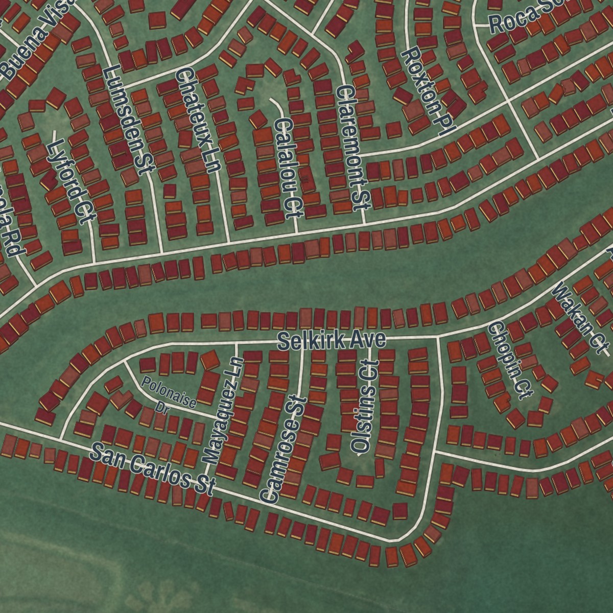 Second close-up of the map of Holiday City South, New Jersey print showing more streets and buildings