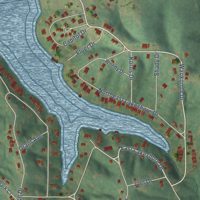 Second close-up of the map of Holiday Lake, Iowa print showing more streets and buildings