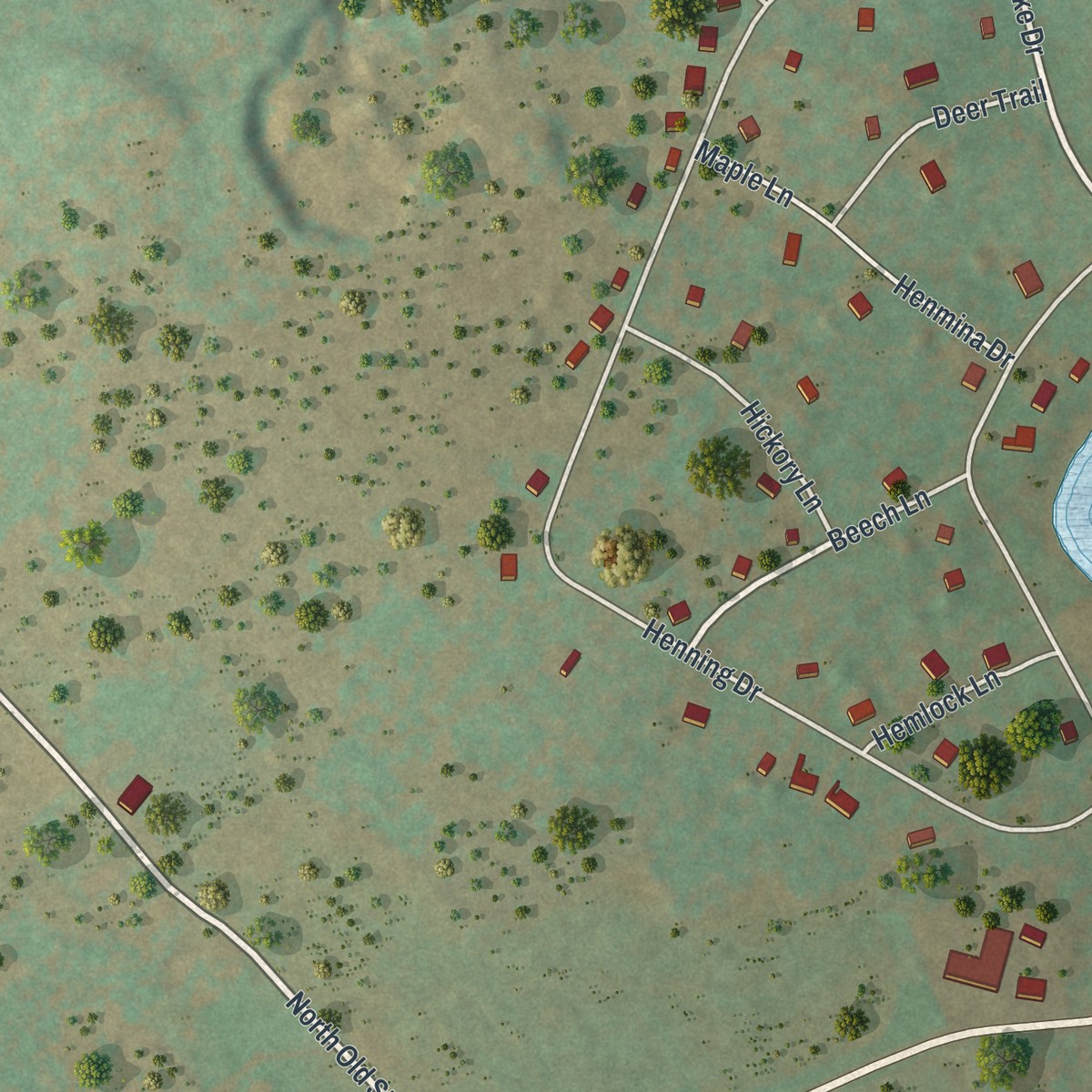 Second close-up of the map of Holiday Pocono, Pennsylvania print showing more streets and buildings