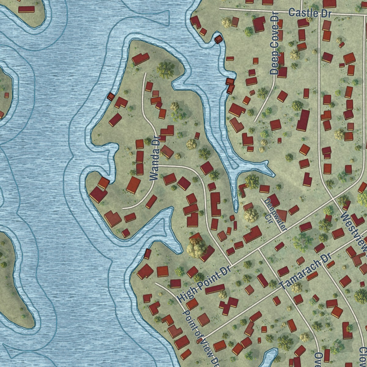 Second close-up of the map of Holiday Shores, Illinois print showing more streets and buildings
