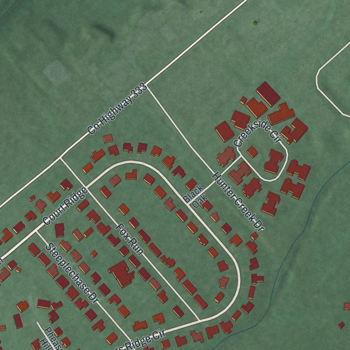 Second close-up of the map of Holiday Valley, Ohio print showing more streets and buildings