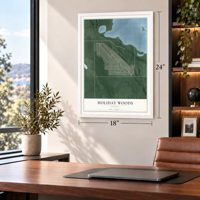 Holiday Woods, Indiana map, 18 x 24 inch print in a white frame in a home office