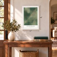 Holland, Minnesota map, 12 x 18 inch print in a white frame in an entryway