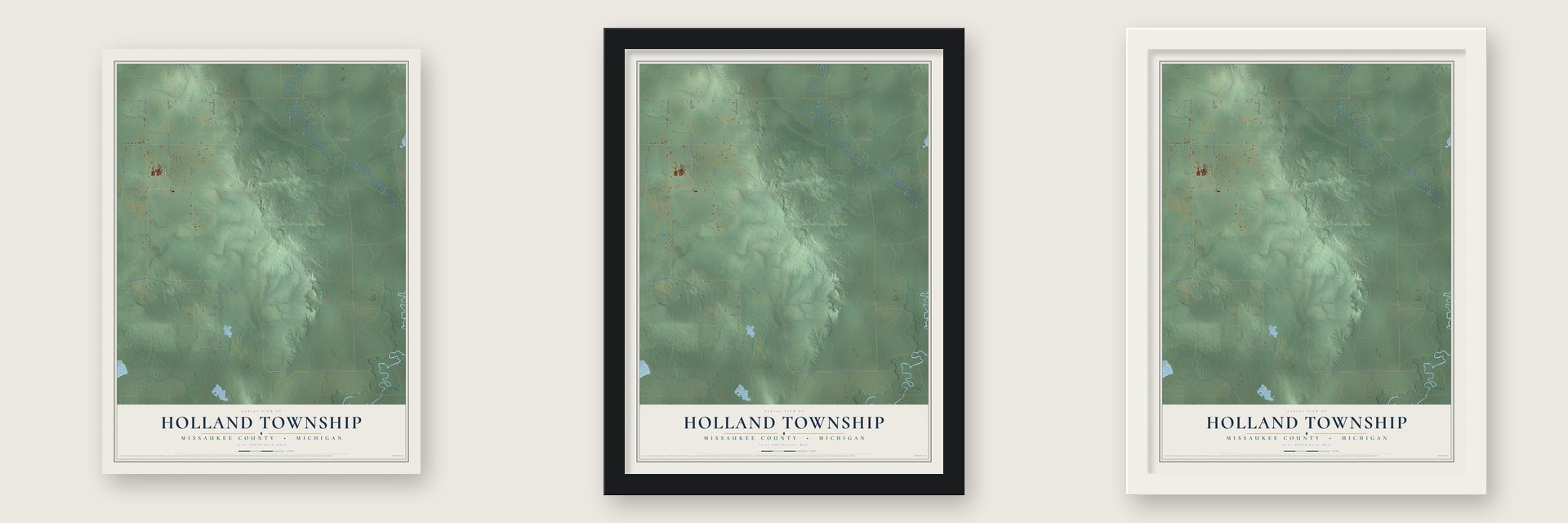 Holland Township, Missaukee County, Michigan map unframed, in a black wood frame and in a white wood frame