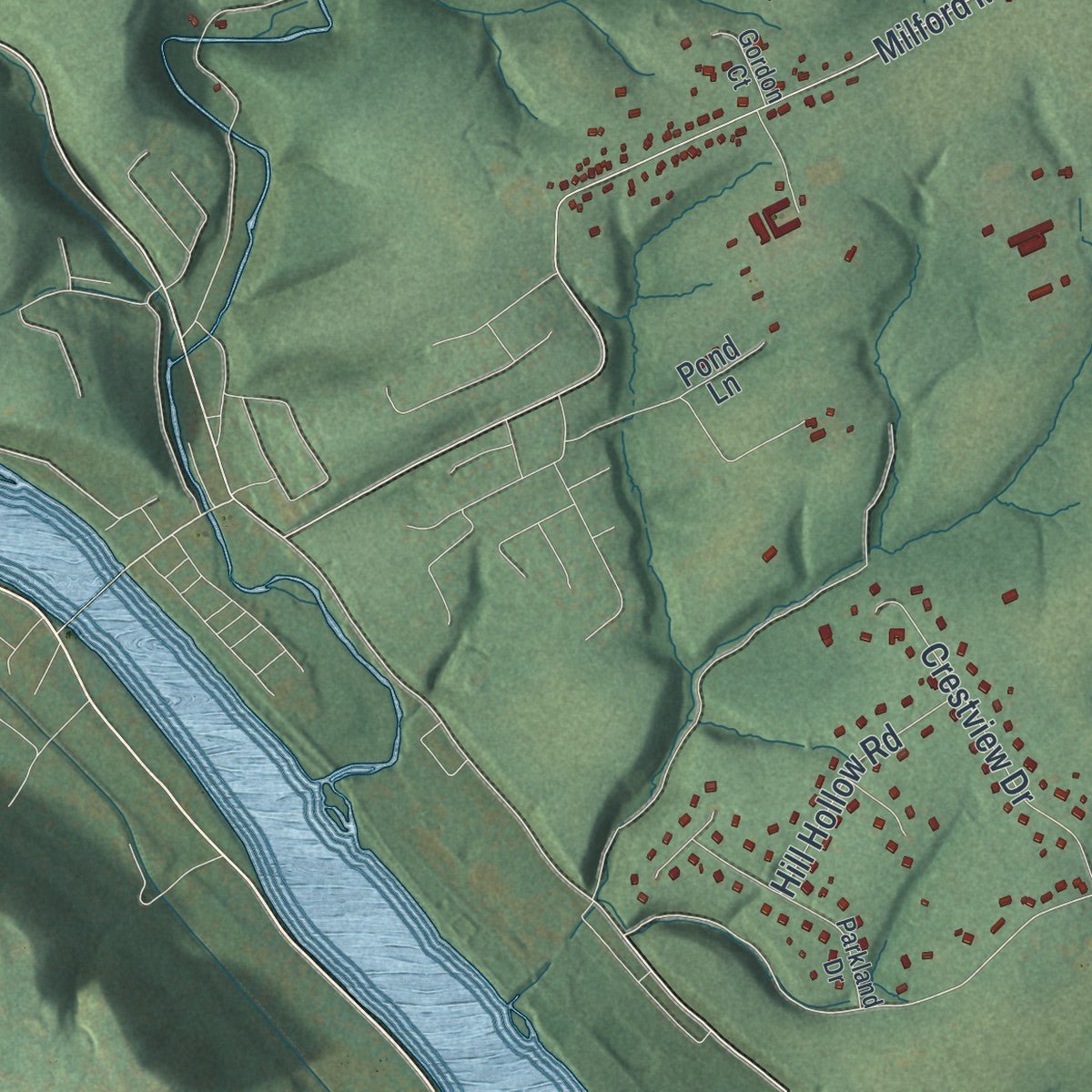 Second close-up of the map of Holland, New Jersey print showing more streets and buildings