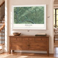 Holland, New Jersey map, 24 x 36 inch print in a white frame above a dresser by a staircase