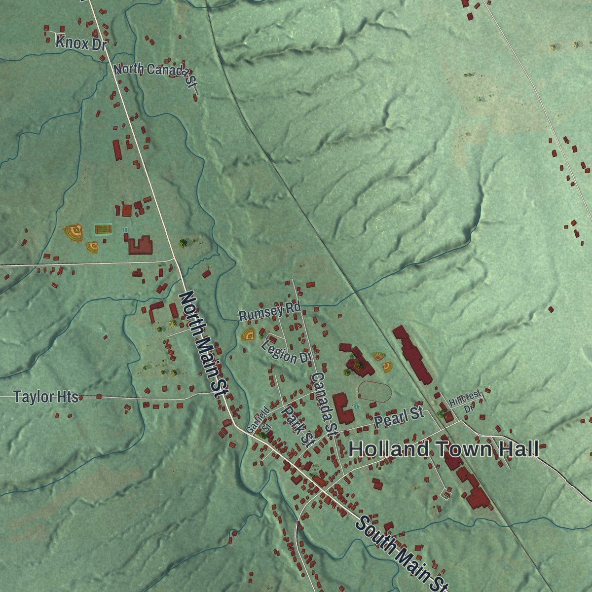 Second close-up of the map of Holland, New York print showing more streets and buildings