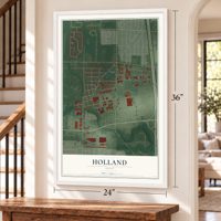 Holland, Ohio map, 24 x 36 inch print in a white frame by a staircase