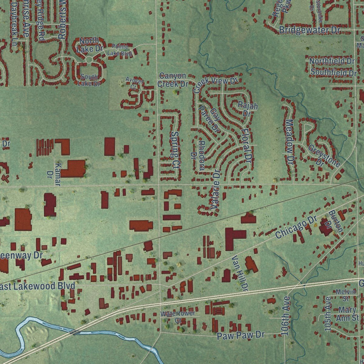 Second close-up of the map of Holland, Ottawa County, Michigan print showing more streets and buildings