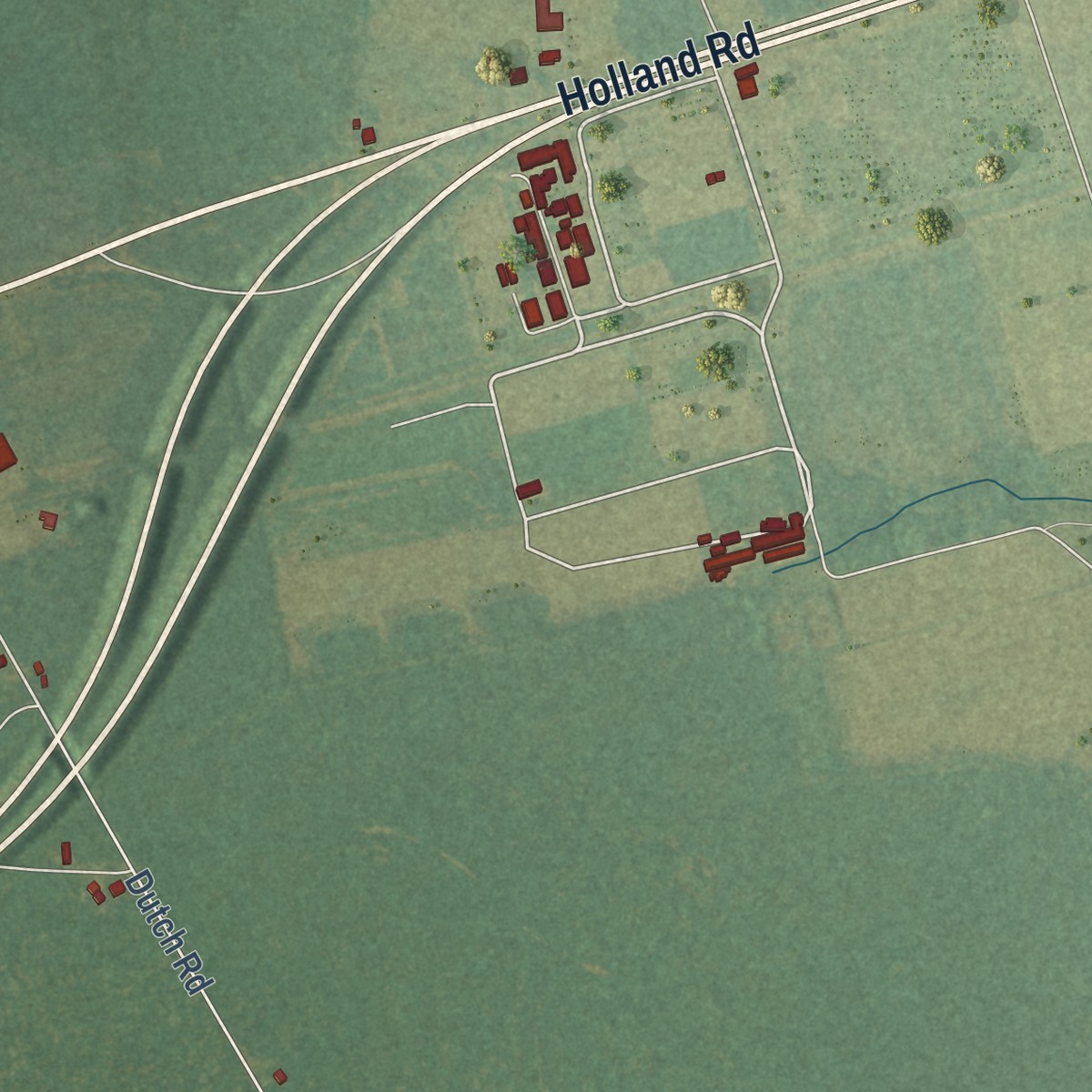 Second close-up of the map of Holland, Virginia print showing more streets and buildings